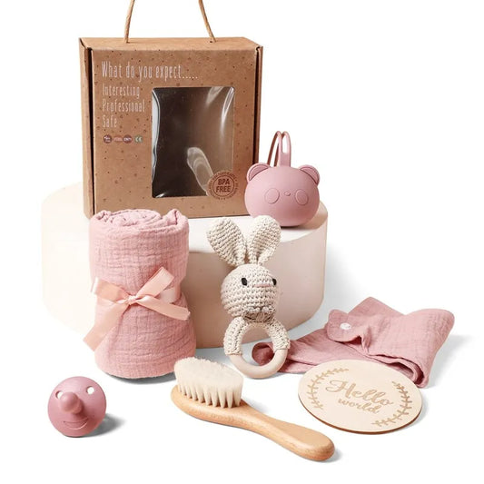 7PCS Baby Gift Set – Cotton Blanket, Towel, Bibs & Toys