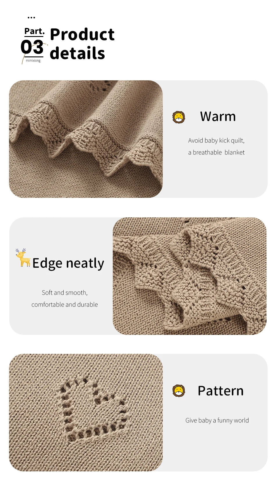 Knitted Baby Blanket 90x70cm – Ultra-Soft Cotton Swaddle Wrap