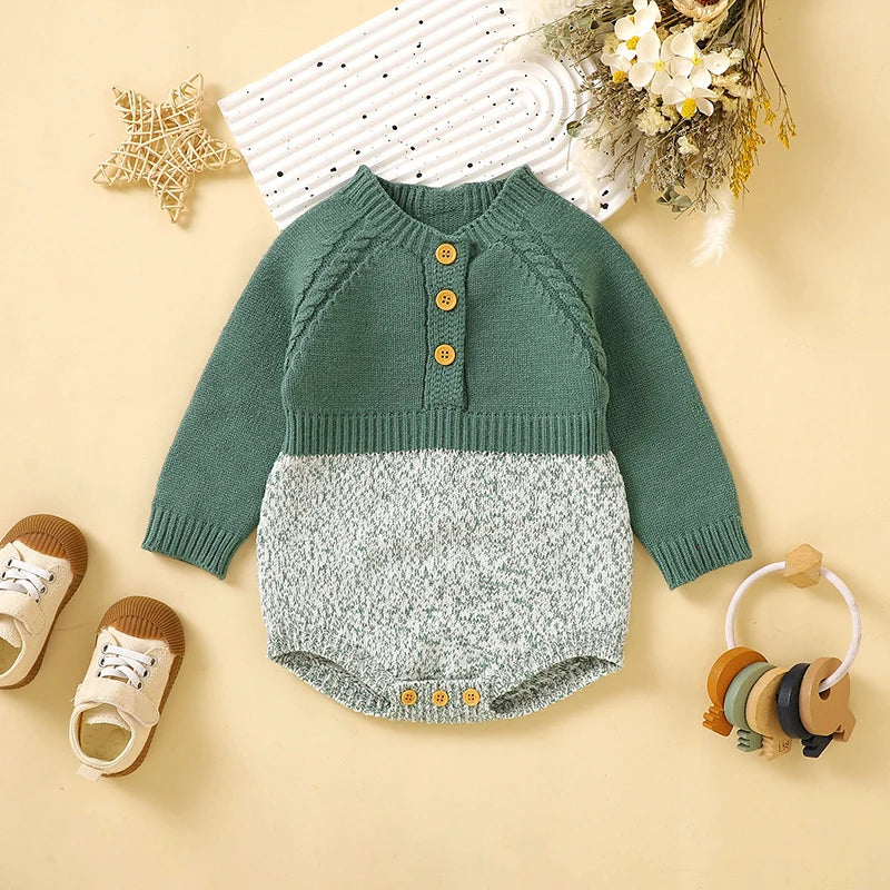 Newborn & Infant Jumpsuit – Knitted Long Sleeve Onesie