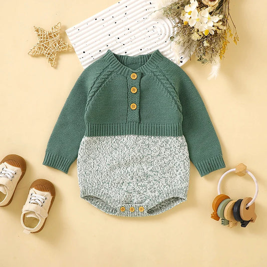Newborn & Infant Jumpsuit – Knitted Long Sleeve Onesie