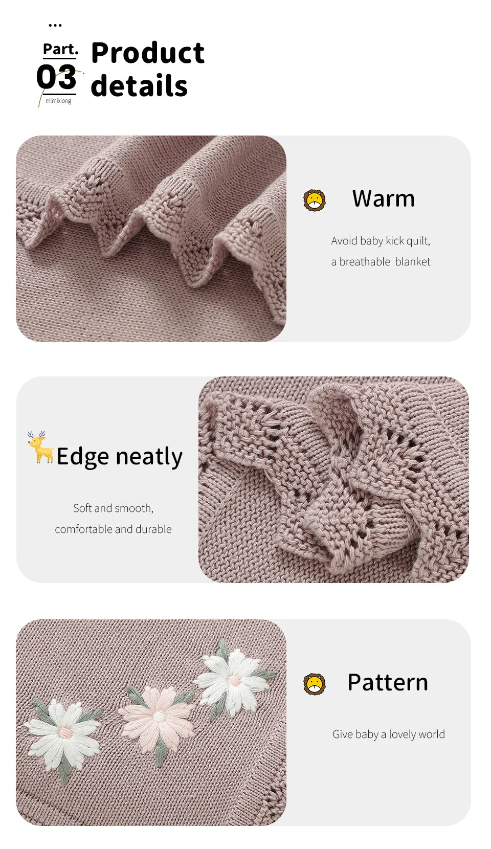 Floral Embroidered Baby Cotton Blanket – Knitted Newborn Cover