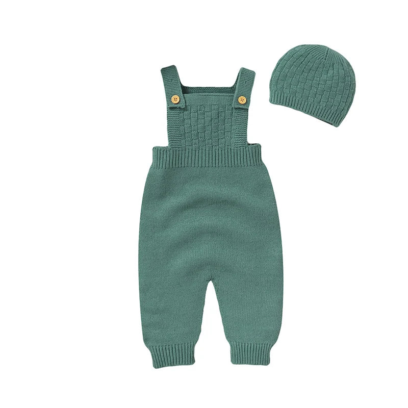 Baby Romper & Hat Set (0–18M) – Solid Color Knitted Outfit - Lumuana