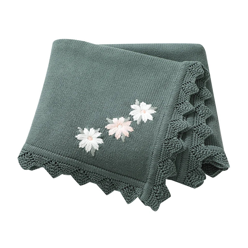Floral Embroidered Baby Cotton Blanket – Knitted Newborn Cover