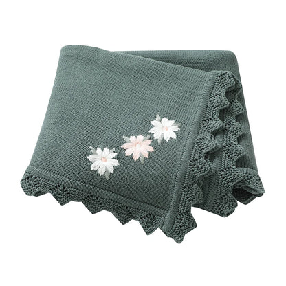 Floral Embroidered Baby Cotton Blanket – Knitted Newborn Cover