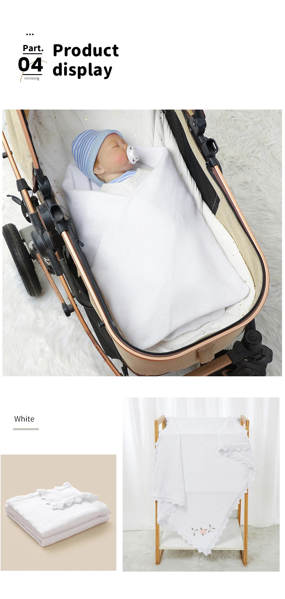 Floral Embroidered Baby Cotton Blanket – Knitted Newborn Cover