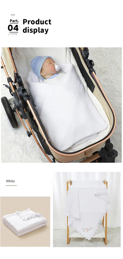 Floral Embroidered Baby Cotton Blanket – Knitted Newborn Cover