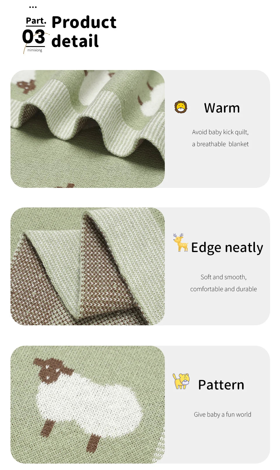 Knitted Baby Cotton Blanket – Newborn Swaddle & Stroller Wrap 90x70cm