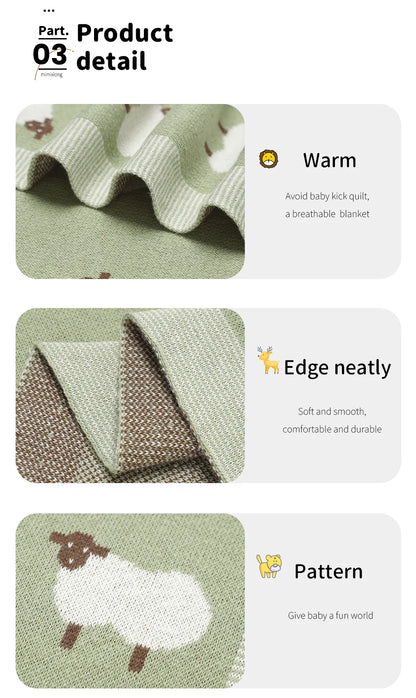 Knitted Baby Cotton Blanket – Newborn Swaddle & Stroller Wrap 90x70cm