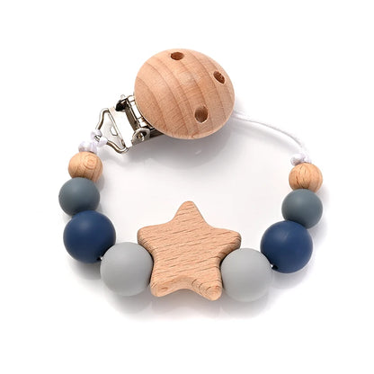 Baby Teething Pacifier Clip with Wooden Beads