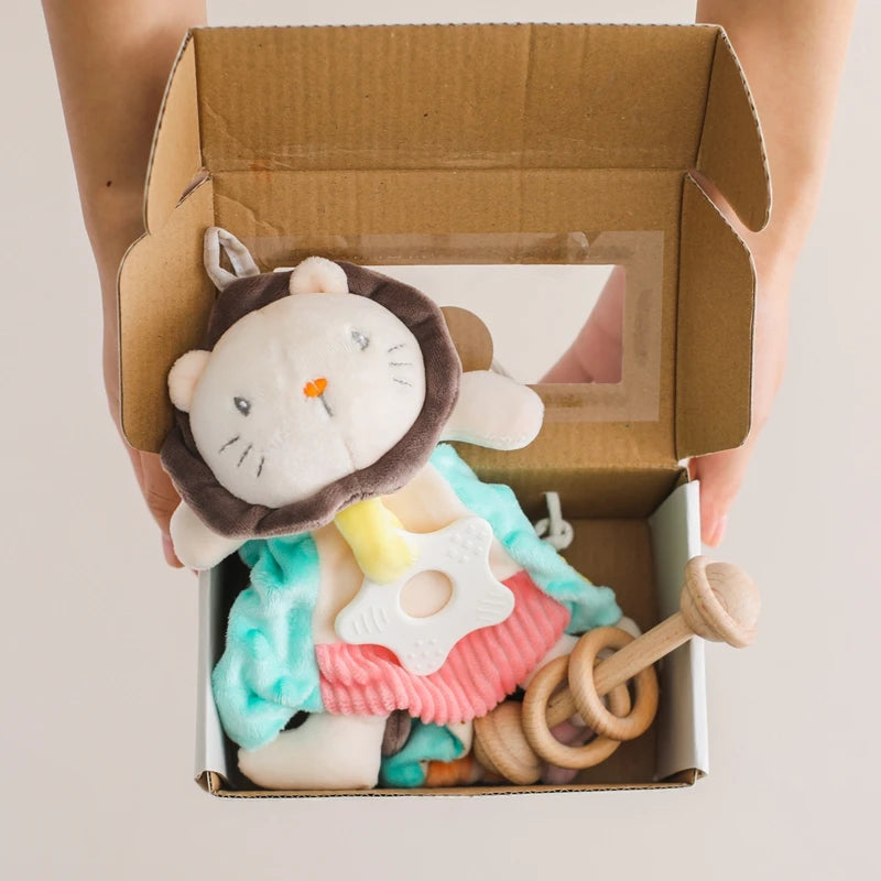 Baby Rattle & Teether Set – Soft Cotton Animal Toy with Crochet Sensory Doll