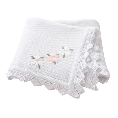 Floral Embroidered Baby Cotton Blanket – Knitted Newborn Cover