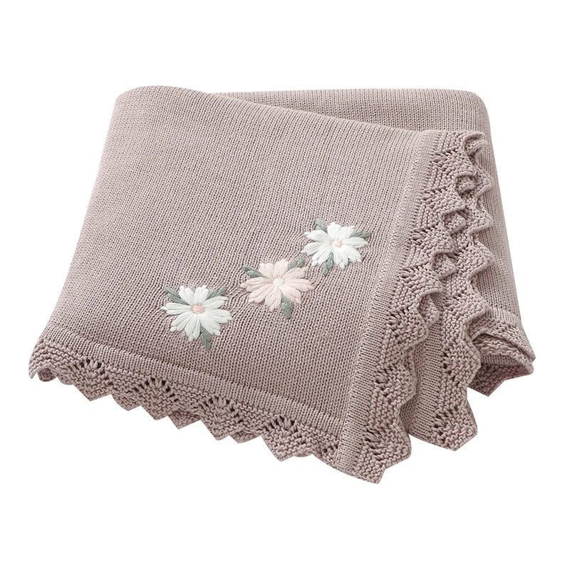 Floral Embroidered Baby Cotton Blanket – Knitted Newborn Cover
