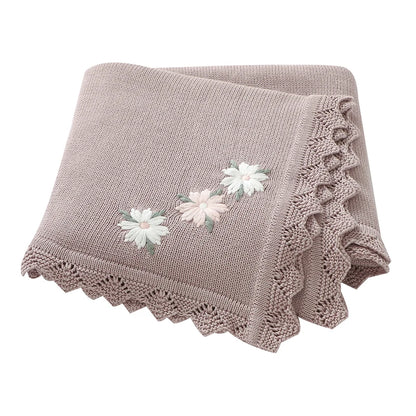 Floral Embroidered Baby Cotton Blanket – Knitted Newborn Cover