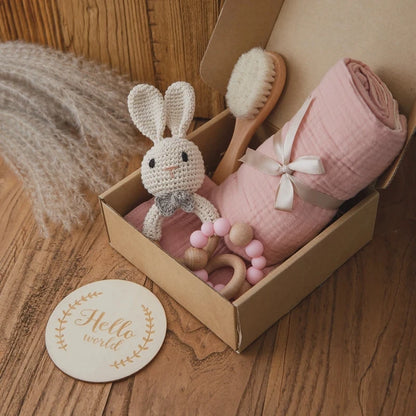 Baby Rattle & Teether Set – Soft Cotton Animal Toy with Crochet Sensory Doll