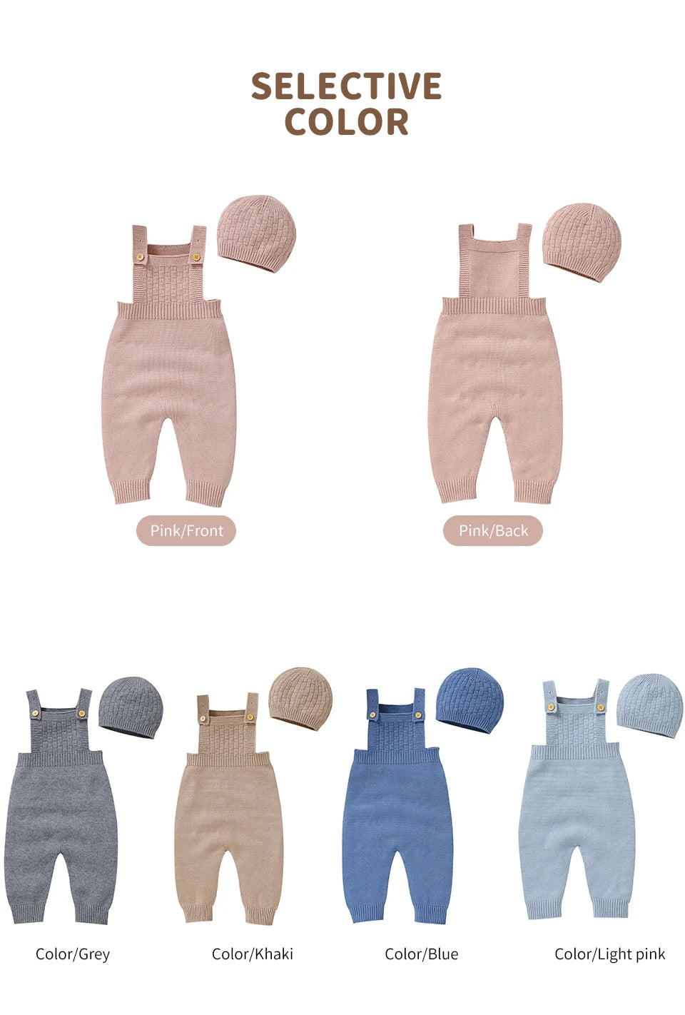 Baby Romper & Hat Set (0–18M) – Solid Color Knitted Outfit - Lumuana